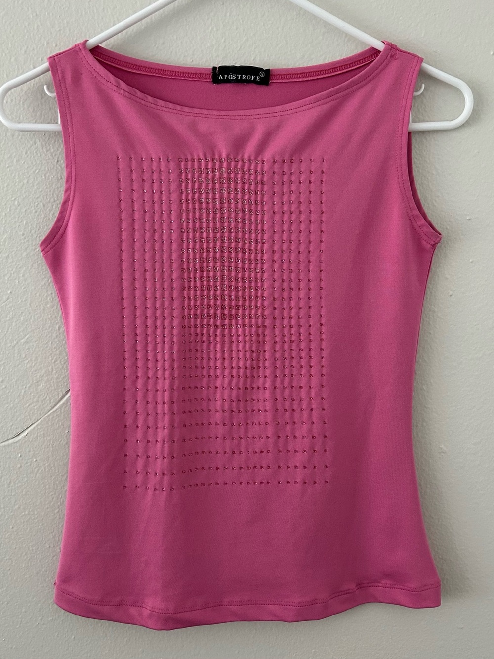 Vintage 90s Y2K Apostrofe Pink Boatneck Sparkle Tank Top Size S Going Out Party
